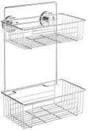 WENKO Bari shower shelf, with suction cups, 2 tiers, chrome-plated steel, silver - Bathroom Shelf