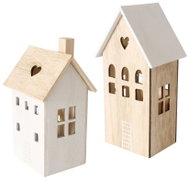 BOLTZE HOME Dekorace Aldea, 2 dřevěné domečky, LED osvětlení - Decoration