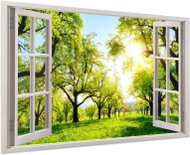 LIOX Painting green alley behind windows, 40 × 25 cm - Painting