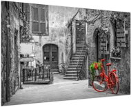LIOX Painting of a red bicycle in an alley, 100 × 65 cm - Painting