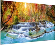 LIOX Painting waterfall in autumn landscape, 100 × 65 cm - Painting