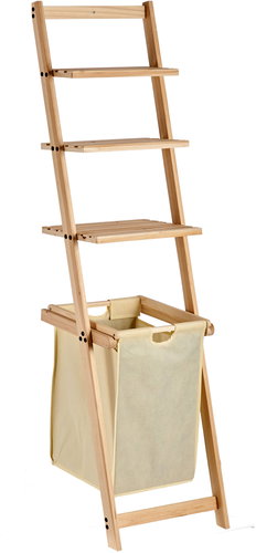 KIPIT Bathroom shelf with beige laundry basket CLEAR, 156,5 × 41 × 4 cm - Shelving Unit - Main image