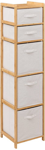 5FIVE SIMPLY SMART Tall bamboo shelf TIDY with 5 fabric baskets, 144,3 cm - Shelving Unit - Main image
