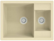 SHUMEE Kuchyňský dřez s přepadem, otvorem, dvojitý, béžový, žula - Granite Sink