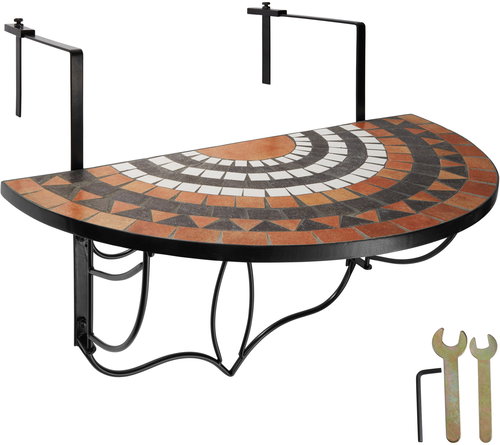 TecTake Folding table for balcony with mosaic, brown - Garden Table - Main image