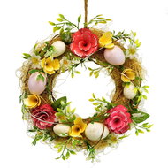 DOMMIO Easter decoration - Spring wreath with eggs and flowers, diameter 25 cm - Wreath