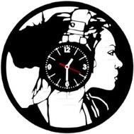 hodiny LP vynil 30cm Dívka sluchátka - Wall Clock
