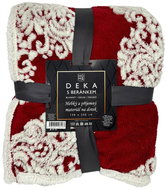 Home Elements Blanket with lamb 150 × 200 cm, jacquard heart pattern, red with white lamb - Blanket