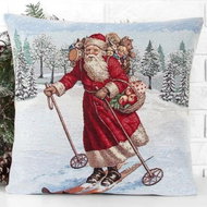 Home of Christmas Tapestry Christmas pillowcase with Santa on skis 45 × 45 cm - Pillowcase