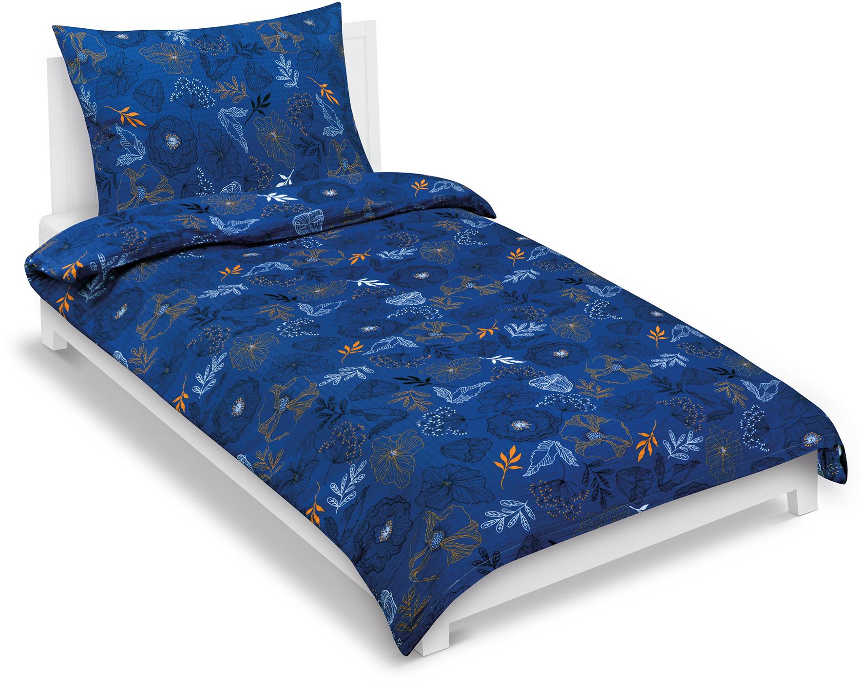 Bellatex krepp ágyneműhuzat, 80/518, rét, sötétkék, 140×200 + 70×90 cm