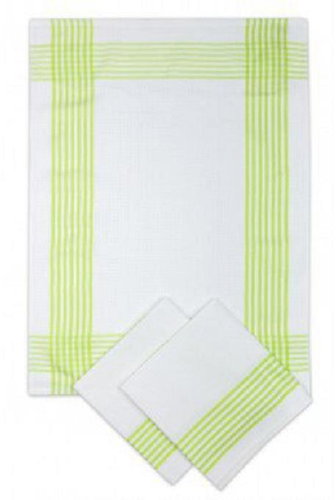 Svitap sleepwell Kitchen Waffle Towel 50 × 70cm - white with green stripe - Kitchen Towel - Main image