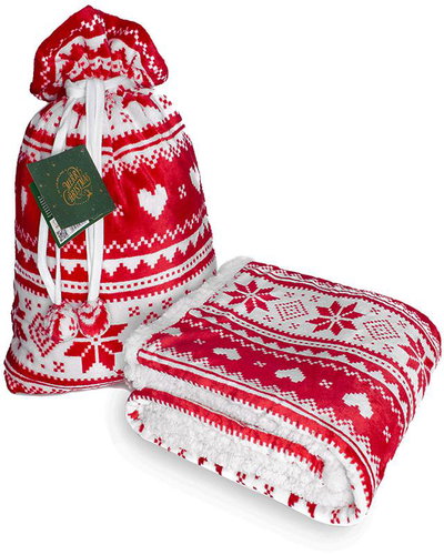 4sleep Blanket Scandek sheep/microfleece 150 × 200 cm, with Norwegian motif, red - Blanket - Main image