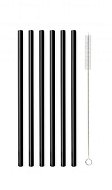 Vialli Design Skleněné brčko černé, rovné 200 mm, 6 ks + kartáček, 6599 - Straw