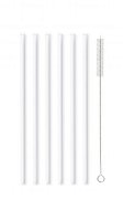 Vialli Design Skleněné brčko bílé, rovné 200 mm, 6 ks + kartáček, 6612 - Straw