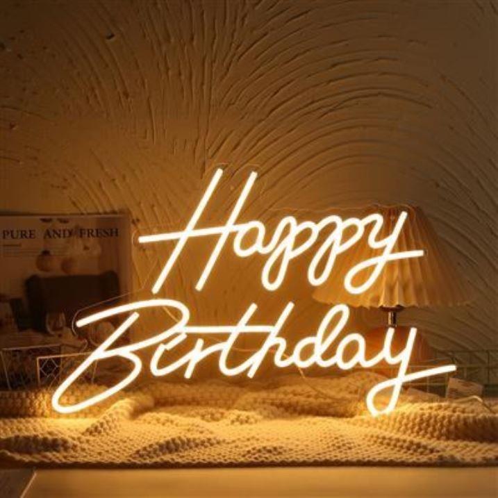 Funny Fashion LED neon "Happy Birthday" világító dekoráció, meleg fehér