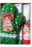 4sleep Two-piece set of kitchen towels + potholder, Christmas Bell, green - Kitchen Towel