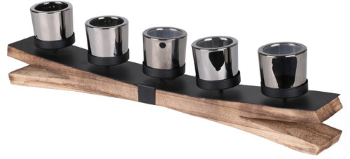 DOCHTMANN Candle holder 54 × 7 × 13 cm for 5 candles, wood/glass/metal, boat shape - Candlestick - Main image