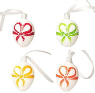 Koulier Glass eggs with painted bow, 4 pcs - Easter Decoration