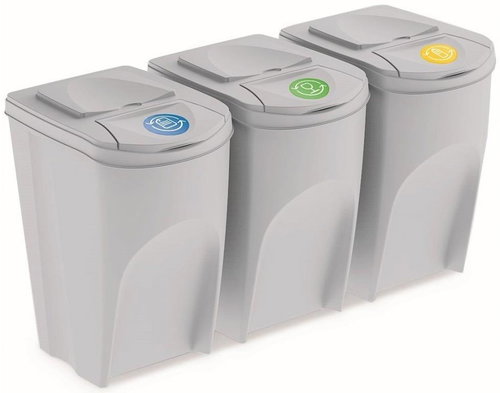 PROSPERPLAST Sortibox 3 × 35 l Aschfarben - Mülleimer - Hauptbild