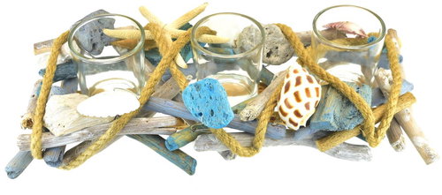 DOMMIO Candle holder for 3 candles with sea decorations 8 × 30 cm - Candlestick - Main image