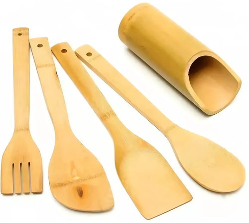 PRONETT XJ4992 Set of bamboo kitchen utensils in stand 5 pcs - Kit - Main image