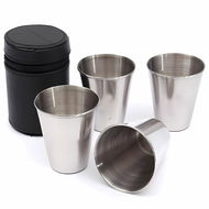 Pronett XJ4854 Nerezové panáky v koženkovém pouzdře 4 × 80 ml - Sklenice