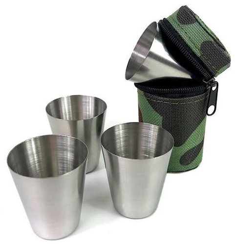Leventi Travel stainless steel shots in camouflage case - Glass - Main image
