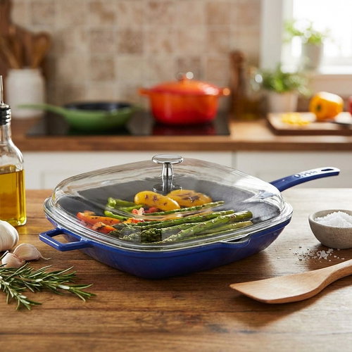 LAVA Metal Cast iron grill pan with lid, blue, 28 × 28 cm - Pan - Main image