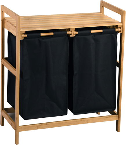 Kesper Koš na špinavé prádlo třídící s policí, černý, bambus, polyester 64 × 73 × 33 cm - Koš na prádlo - Hlavní obrázek