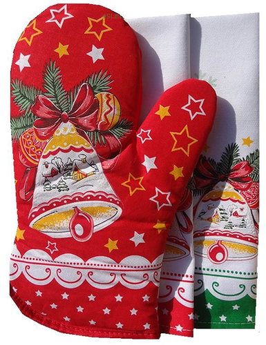 4sleep Christmas bell 2 piece set kuch. tea towels + potholder, red - Oven Mitt - Main image