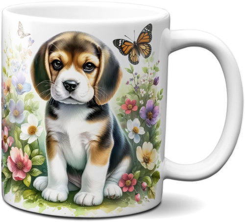 Mug Puppy in flower design mug No. 18 - white - Mug - Main image