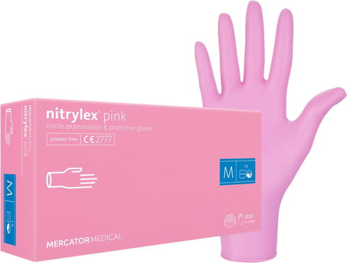Mercator Medical Nitrilové rukavice růžové vel. M Nitrylex nepudrované 100 ks - Medical Gloves - Main image