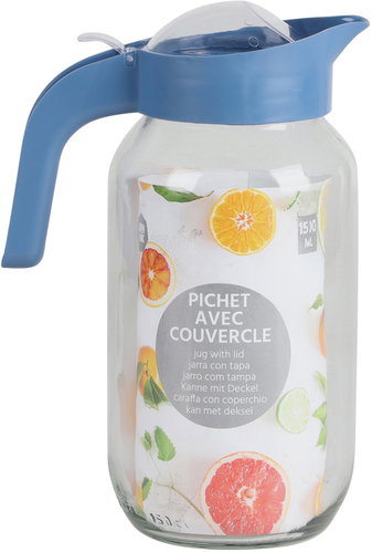 DOCHTMANN Glass pitcher with lid 1,5 l, mix of colours - Pitcher - Main image