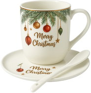 eCa KB16WZ3 Vánoční keramický hrnek se lžičkou a podšálkem, 400 ml - Hrnek