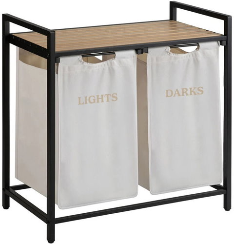 Massido 678301 Laundry basket with shelf, double compartment, 80 l, beige - Laundry Basket - Main image