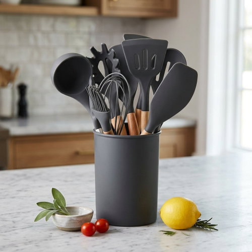 RealG RC-K-738 Kitchen utensil set, silicone/wood, 12 pcs - Kitchen Utensil Set - Main image