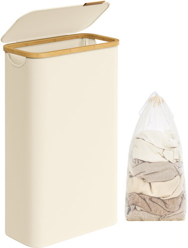 SONGMICS Folding laundry basket with lid, cream 65 L - Laundry Basket - Main image