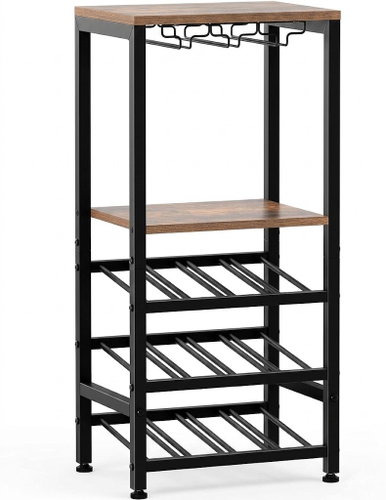 Houseland Wine Rack with Glass Holder, Brown/Black - Wine Stand - Main image