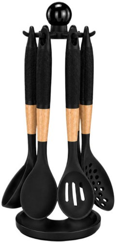 Verk 07508 Kitchen Utensil Set with Stand, 6 pcs, Black - Kitchen Utensil Set - Main image
