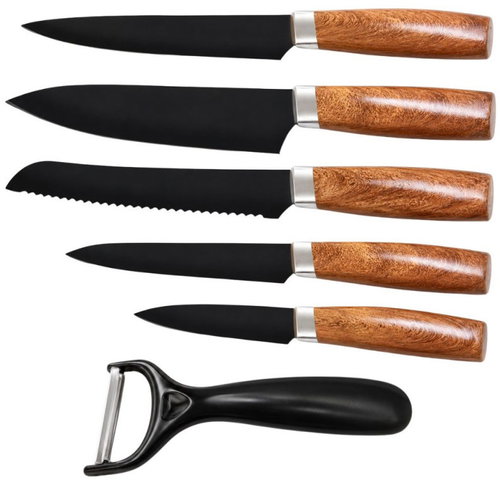 Verk 07514 Kitchen Knife Set of 5 and a Peeler, Black - Knife Set - Main image