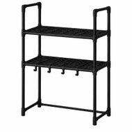 Verk 07500 Kitchen Shelf for Above Microwave Oven, 2 Shelves, 4 Hooks, Black - Kitchen Organiser