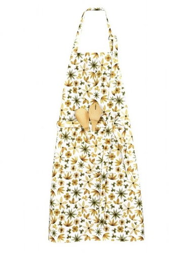 Forbyt Kitchen Apron Yellow and Olive Flowers 25230, 70 × 90cm - Apron - Main image