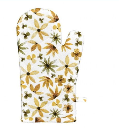 Forbyt Kitchen Oven Glove, Yellow and Olive Flowers, 25230 - Oven Mitt - Main image