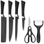 Verk 07411 Sada kuchyňských nožů, nůžky a škrabka 6v1, černé - Knife Set