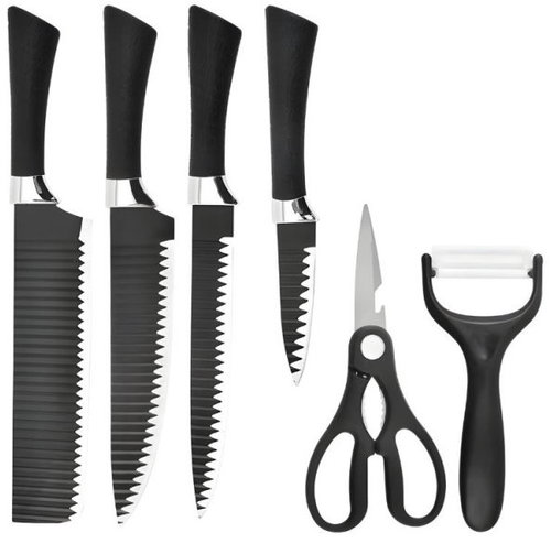 Verk 07411 Kitchen Knife Set, Scissors and Peeler 6-in-1, Black - Knife Set - Main image