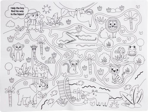 H&L Silicone colouring placemat Animals 40×30cm + 8 felt-tip pens, white - Placemat - Main image