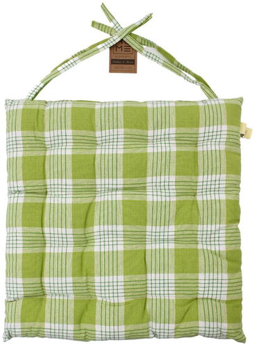 HOME ELEMENTS Quilted seat cushion 40 × 40, White and green checkered 1 piece - Pillow Seat - Main image