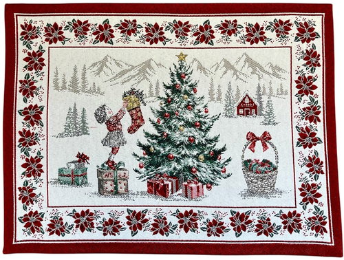Home of Christmas Christmas jacquard placemat 35 × 45 cm, Decorating the tree - Placemat - Main image