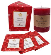 HOME ELEMENTS Vánoční set rustikální svíčka červená a zelený čaj s příchutí heřmánku - Gift Set