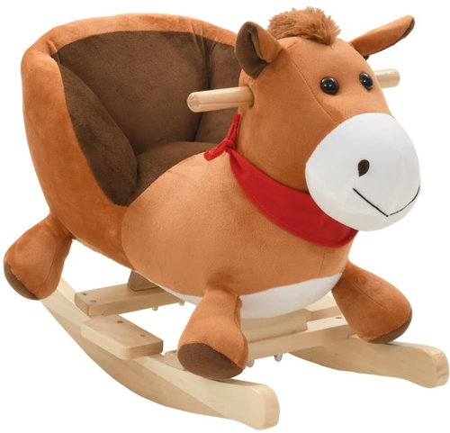Rocking plush horse with backrest 60 x 32 x 50 cm brown - Rocker - Main image